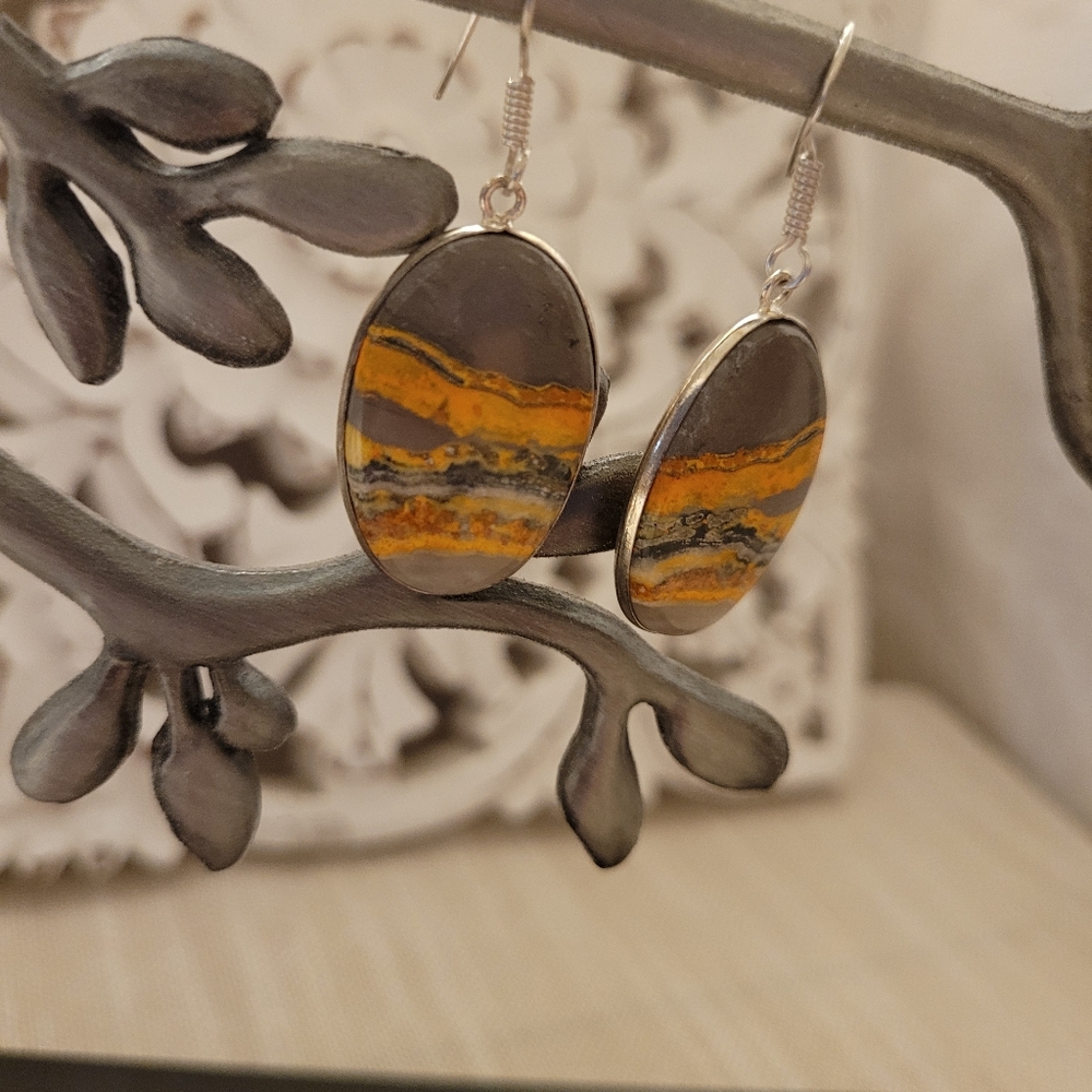 Bumblebee Jasper Gemstone 925 Silver Earrings - image 4